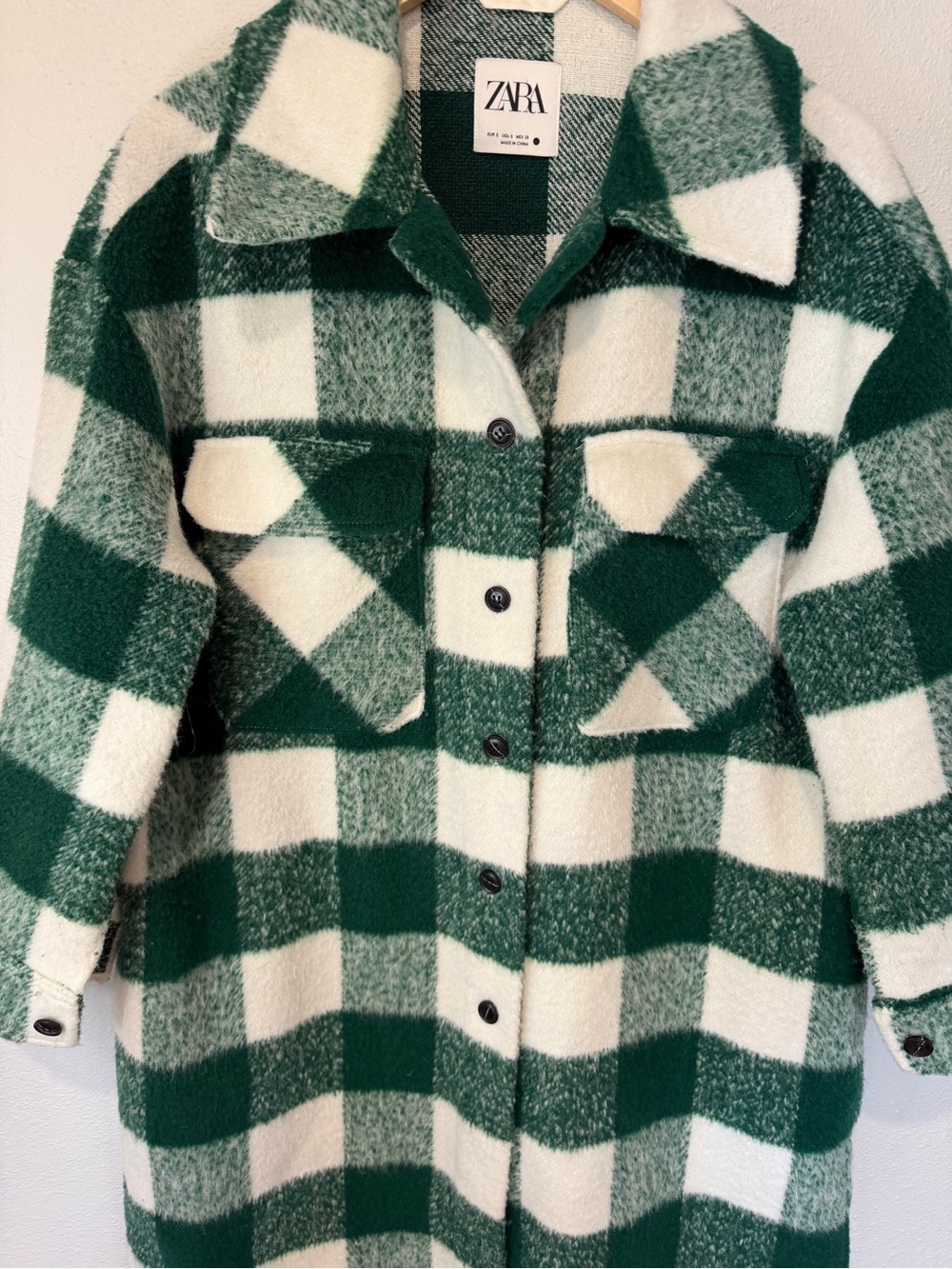 Zara Green and White Buffalo Check Long Shacket - Picture 6 of 14
